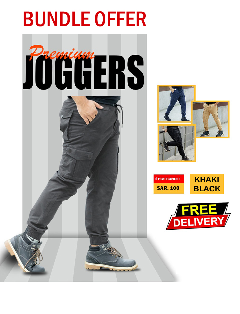 unifit 6 pocket joggers -2pcs bundle offer black & khaki