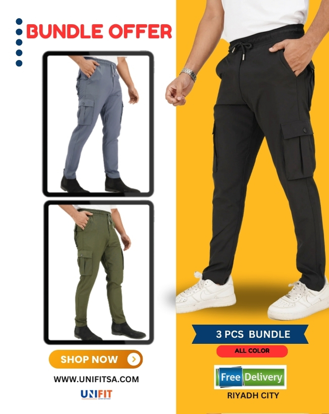 premium cargo pant 3pcs bundle -black, olive, ash