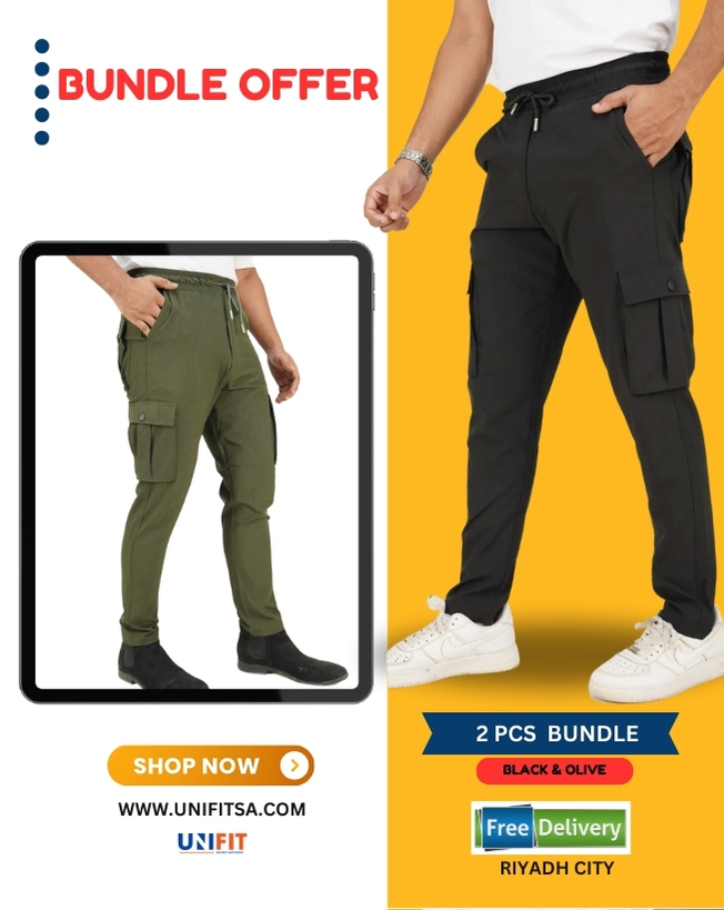 premium cargo pant 2pcs bundle -black & olive