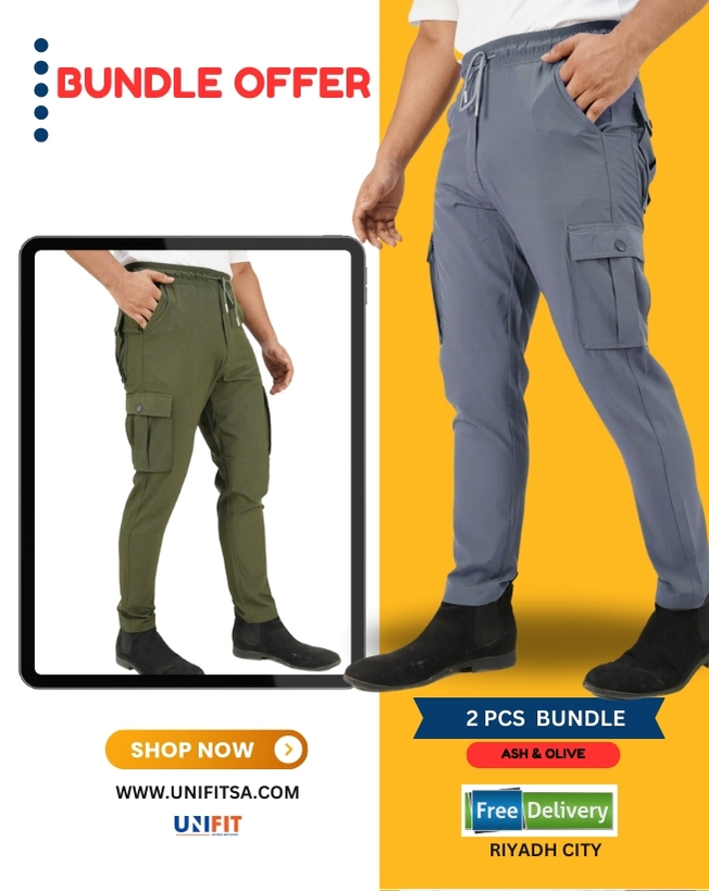 premium cargo pant 2pcs bundle -ash & olive