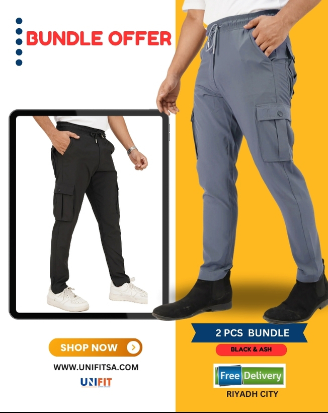 premium cargo pant 2pcs bundle -black & ash